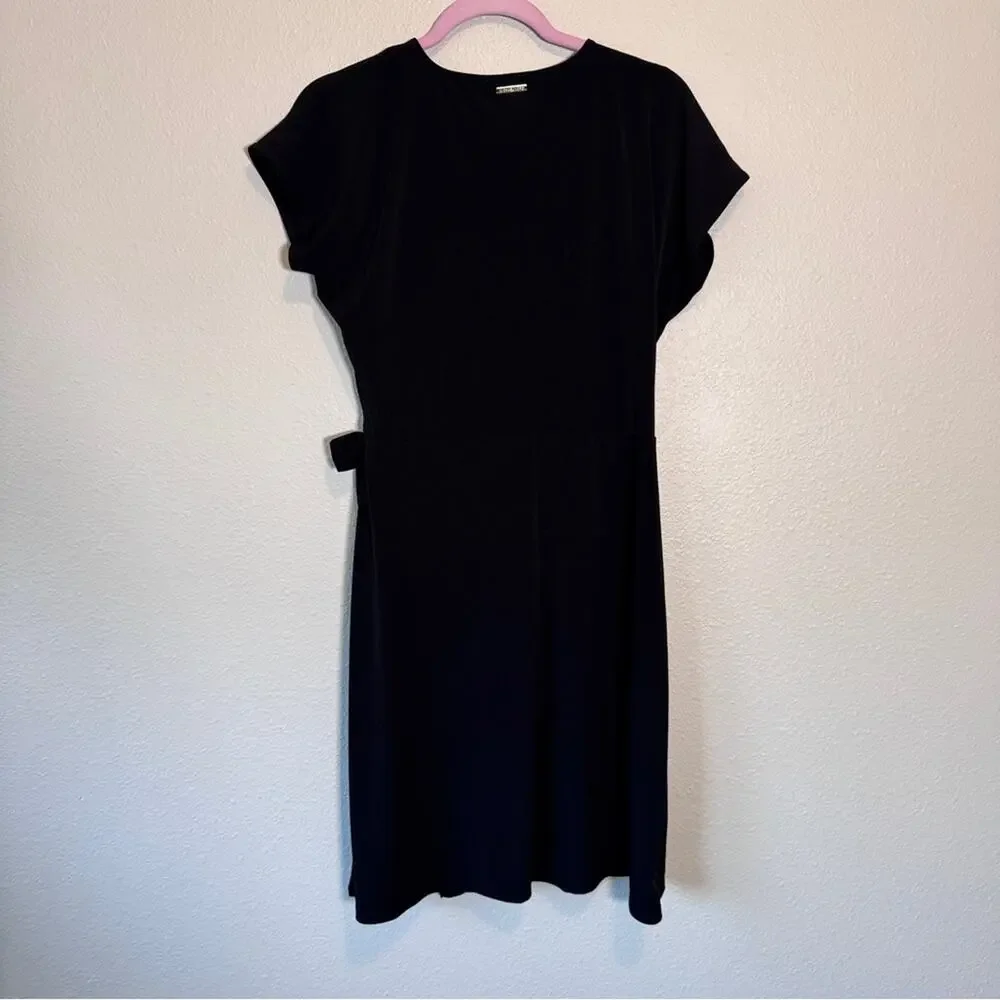 Michael Kors Black Mini Wrap Dress Womens L Casual LBD Classic Closet Staple